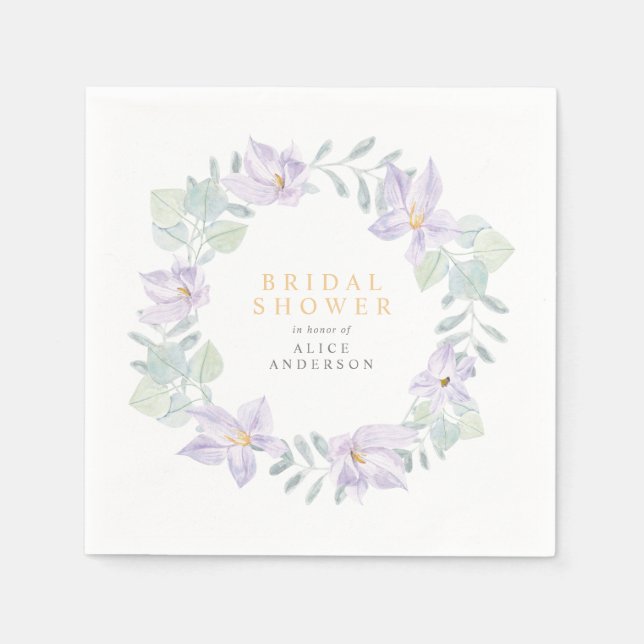 Elegantes Brautparty mit violetten Wasserfarben Serviette (Vorderseite)