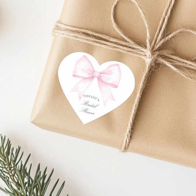Elegantes Brautparty mit weichrosa Blush Ribbon Herz-Aufkleber (Von Creator hochgeladen)