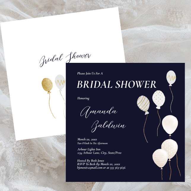Elegantes Brautparty Navy White Einladung (Elegant Bridal Shower Navy White Invitation)