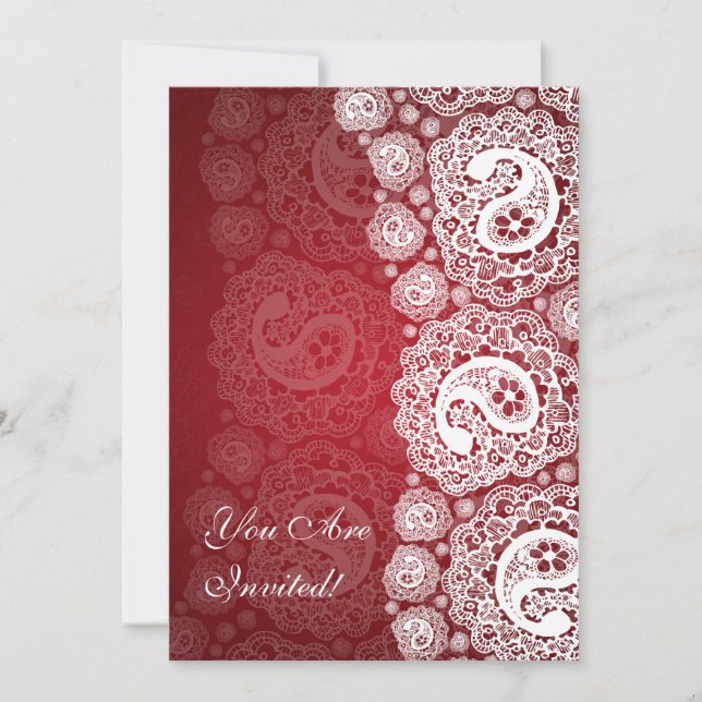 Elegantes Brautparty Paisley Lace Red Einladung (Vorderseite)