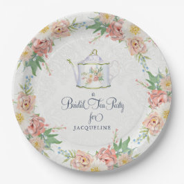 Elegantes Brautparty Rosa, weiß gestrichen, floral Pappteller