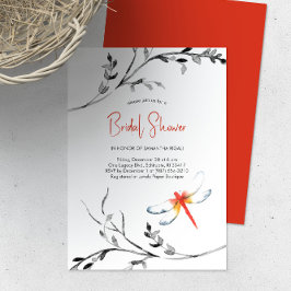 Elegantes Brautparty Rote Dragonfly Einladung