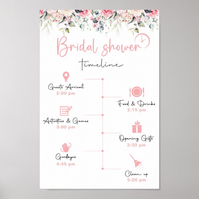 Elegantes Brautparty Timeline Sign Poster (Vorne)