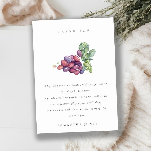 Elegantes Brautparty Wasserfarbe Traubenblätterung Dankeskarte (Von Creator hochgeladen)
