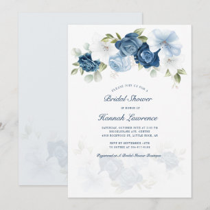 Elegantes Brautparty Watercolor Dusty Blue Floral Einladung