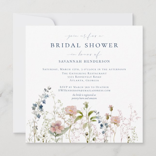 Elegantes Brautparty Watercolor Garden Blume Einladung (Vorderseite)