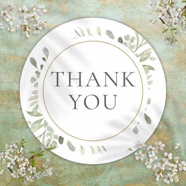 Elegantes Brautparty Watercolor Grüne Runder Aufkleber (Elegant Watercolour Greenery Bridal Shower Favor Classic Round Sticker)