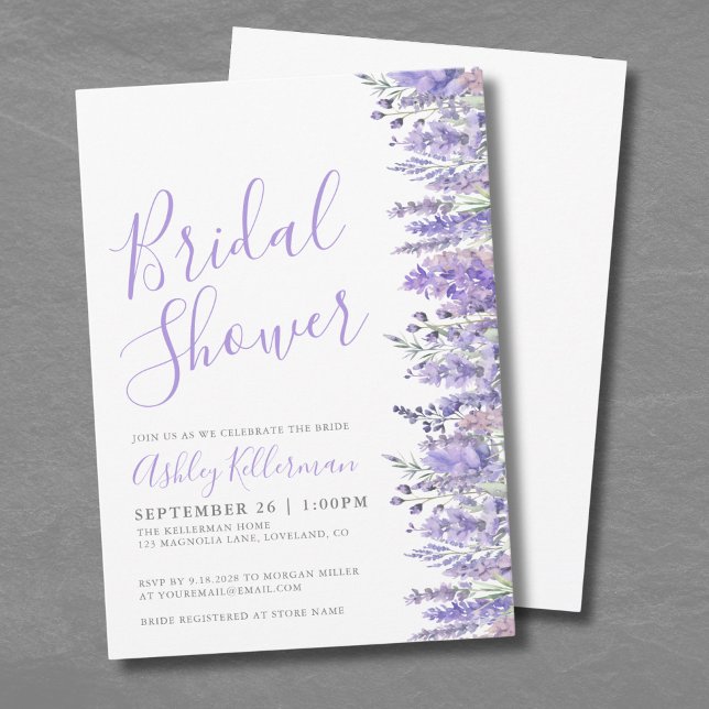 Elegantes Brautparty Watercolor Lavendel Einladung (Elegant Watercolor Lavender Floral Bridal Shower Invitation)
