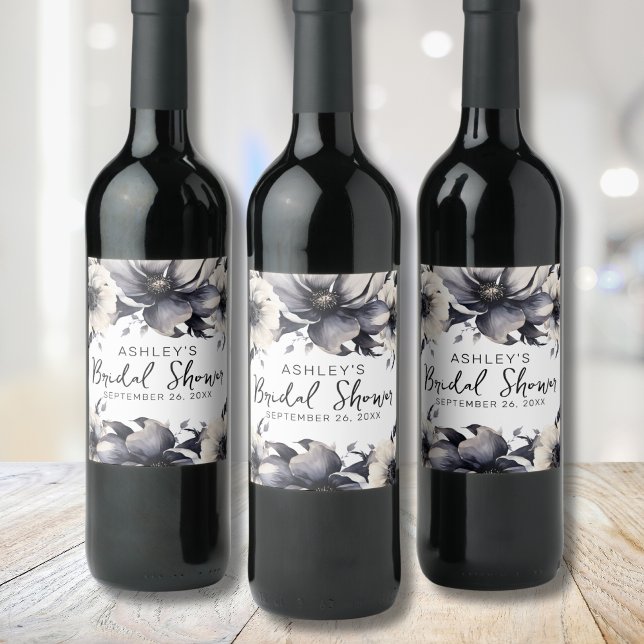 Elegantes Brautparty Weinetikett (Elegant Floral Bridal Shower Wine Label)