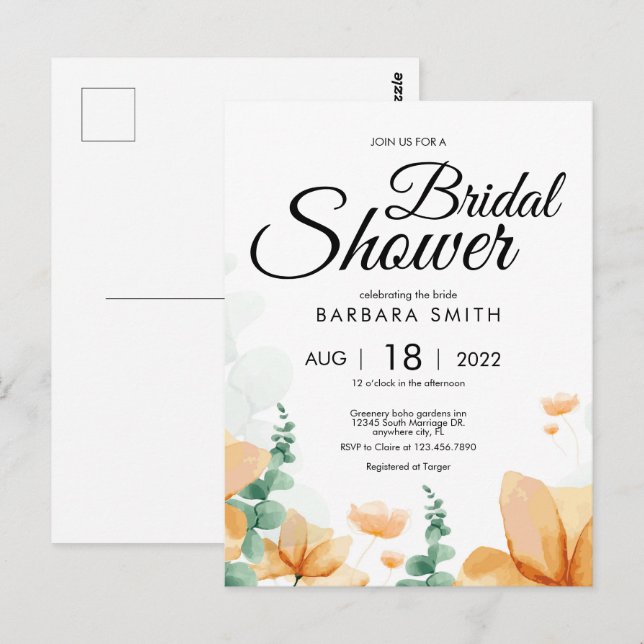Elegantes Brautparty Wildblume Postkarte (Vorne/Hinten)