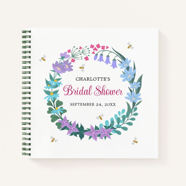 Elegantes Brautparty Wildblumen Garland Guest Notizbuch (Vorderseite)