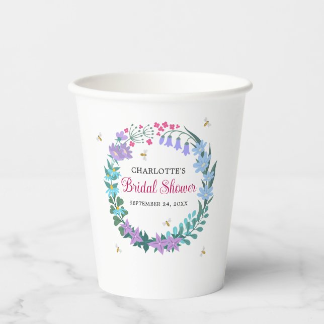Elegantes Brautparty Wildblumen Garland Pappbecher (Vorderseite)