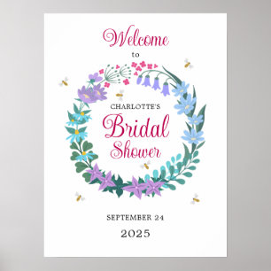 Elegantes Brautparty Wildblumen Garland Willkommen Poster