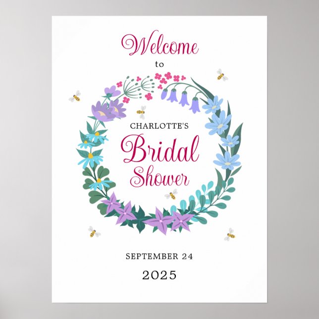 Elegantes Brautparty Wildblumen Garland Willkommen Poster (Vorne)