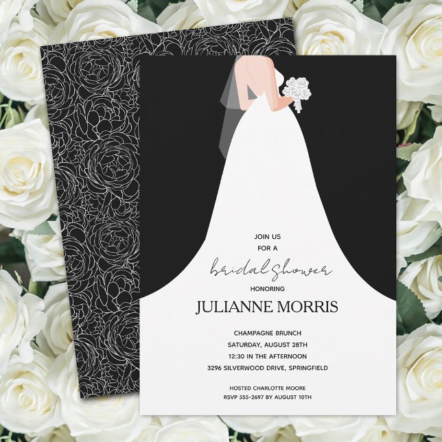Elegantes Bride Black and White Brautparty Einladung (Elegant Bride Black and White Bridal Shower Invitations)
