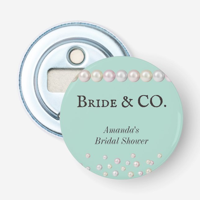 Elegantes Bride & Co Aquamarines Blue Pearl Brautp Flaschenöffner (Vorderseite)