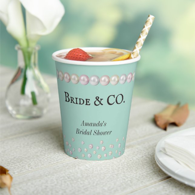 Elegantes Bride & Co Aquamarines Blue Pearl Brautp Pappbecher (In Situ)