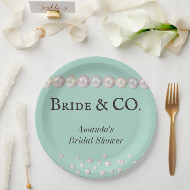 Elegantes Bride & Co Aquamarines Blue Pearl Brautp Pappteller (Hochzeit)