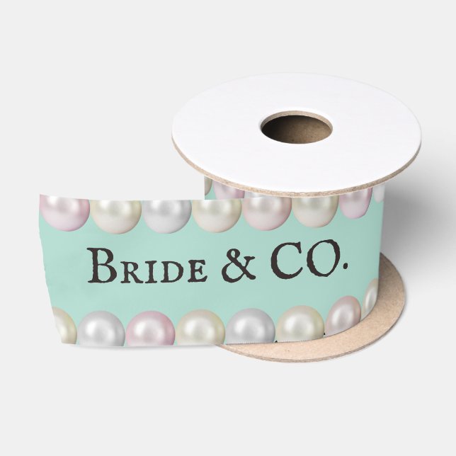 Elegantes Bride & Co Aquamarines Blue Pearl Brautp Satinband (Spule)