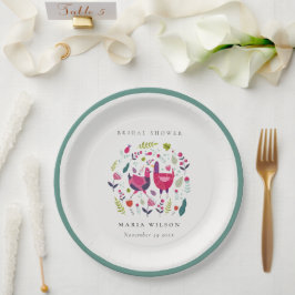 Elegantes Bright Folk Farm Floral Bird Brautparty Pappteller