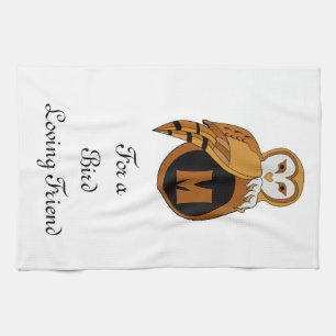 Elegantes Britisches Barn Owl Monogramm Geschirrtuch