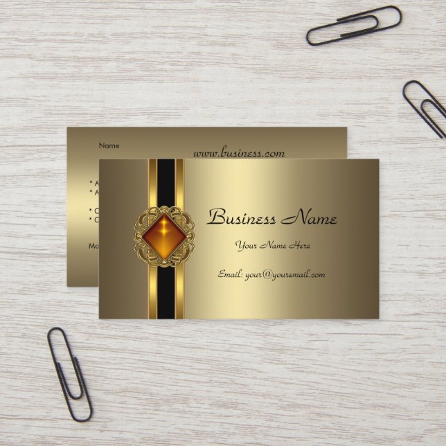 Elegantes Bronze Gold Black Amber Juwel Visitenkarte (Vorderseite/Rückseite Beispiel)