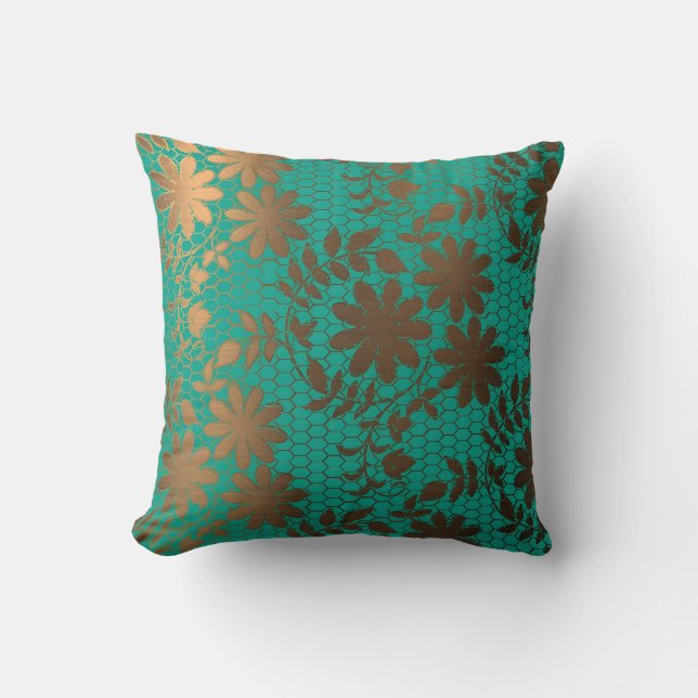 Elegantes Bronzematerial mit sechseckiger Blüte Kissen (Vorderseite)