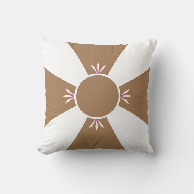 Elegantes Brown Beige Cross auf Weiß Kissen (Vorderseite)