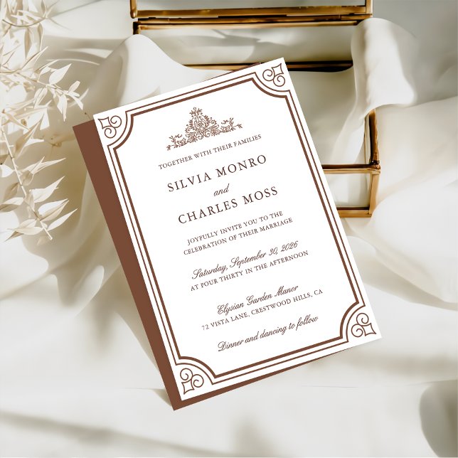 Elegantes Brown & Ecru Classic Script Wedding Wapp Einladung (Von Creator hochgeladen)