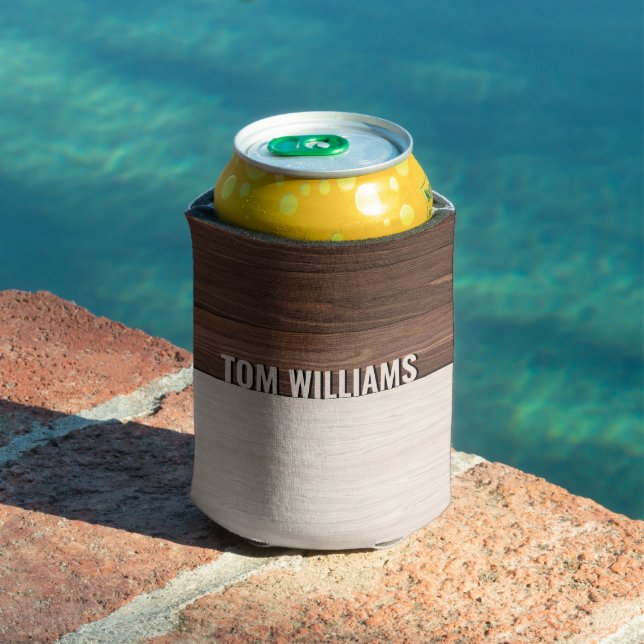 Elegantes Brown Wood Texture Modern Style Monogram Dosenkühler (In Situ Pool)