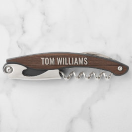 Elegantes Brown Wood Texture Modern Style Monogram Kellnermesser