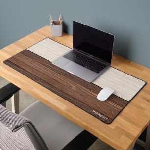 Elegantes Brown Wood Texture Modern Style Monogram Schreibtischunterlage