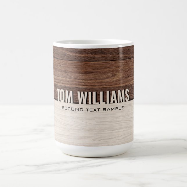 Elegantes Brown Wood Texture Modern Style Monogram Verwandlungstasse (Zentrum)