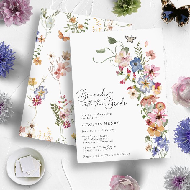 Elegantes Brunch-Brautparty Einladung (Boho Wildflowers - Elegant Brunch with the Bride - Bridal Shower Invitation
)