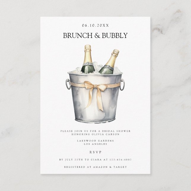 Elegantes Brunch & Bubbly Bridal Dusche Einladung (Vorderseite)