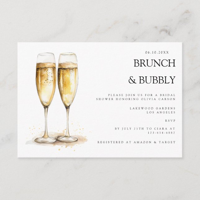 Elegantes Brunch & Bubbly Bridal Dusche Einladung (Vorderseite)