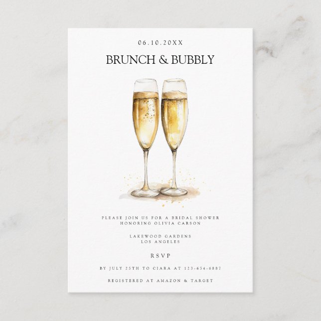 Elegantes Brunch & Bubbly Bridal Dusche Einladung (Vorderseite)