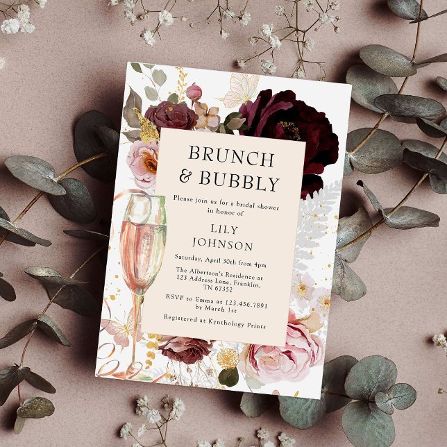 Elegantes Brunch & Bubbly Pink Brautparty Einladung (Von Creator hochgeladen)