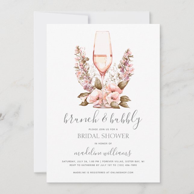 Elegantes Brunch und Bubbly Champagne Brautparty Einladung (Vorderseite)