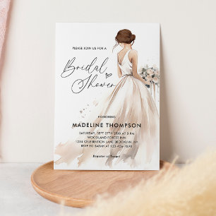 Elegantes Brünett Bride Wedding Gown Brautparty Einladung