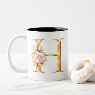 Elegantes Buchstaben H Florales Monogramm Zweifarbige Tasse