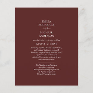 Elegantes Budget Bilingual Burgundy Wedding Spanis Flyer
