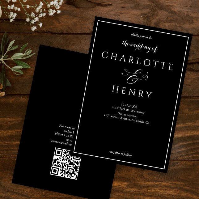 Elegantes Budget Black Qr Code Hochzeit Einladung (Von Creator hochgeladen)