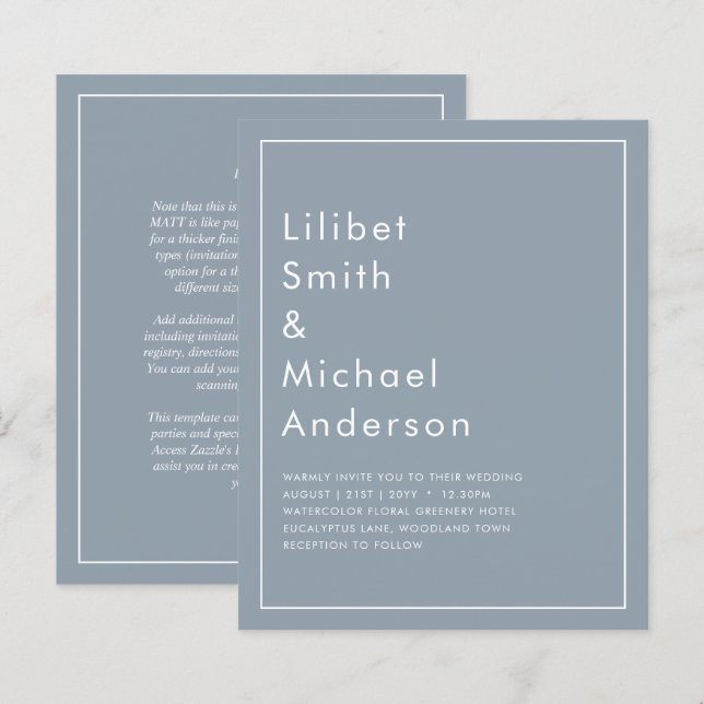 Elegantes Budget Dusty Blue Monochrome Hochzeit (Vorne/Hinten)