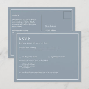 Elegantes Budget Dusty Blue Monochrome Hochzeit Postkarte