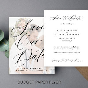 Elegantes Budget-Hochzeits-Skriptfoto "Save the Da Flyer