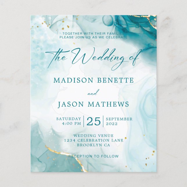 Elegantes BUDGET Ocean Aquamarin Blue Gold Wedding (Vorderseite)