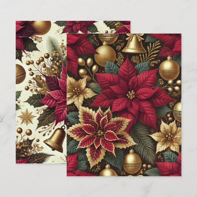 Elegantes Bugundy & Gold Poinsettia Scrapbook (Vorne/Hinten)