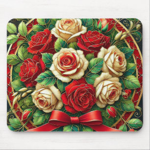 Elegantes Bukett aus roten und weißen Rosen Mousepad