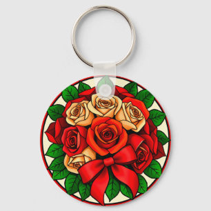 Elegantes Bukett aus roten und weißen Rosen Schlüsselanhänger